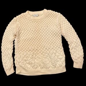 Molly L cream 100% soft wool long sleeve crew neck basket weave knit sweater